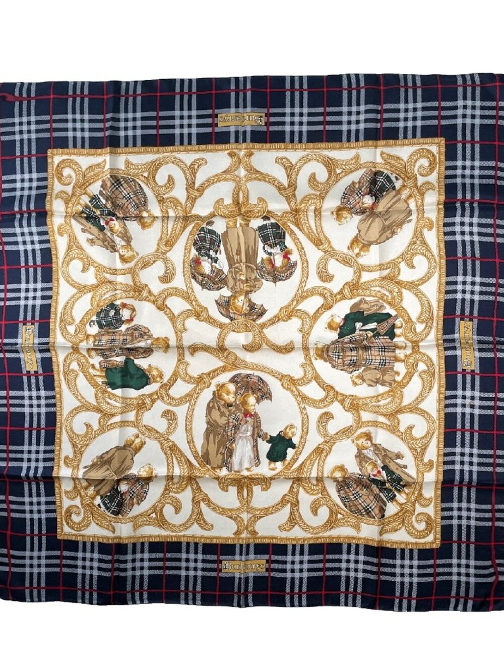 Burberry Vintage Silk Scarf Teddy Bears Motif